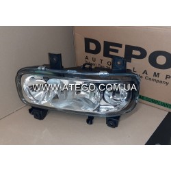 Фара левая Mercedes Atego II (с гладким стеклом, ручным управлением,). DEPO